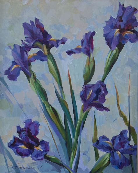 Purple Irises Painting by Larisa Ivakina Clevenger