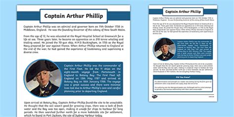 The First Fleet Captain Arthur Phillip Information Sheet