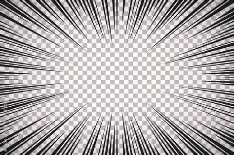 Black and white radial comics style lines isolated on transparent background. Manga action ...