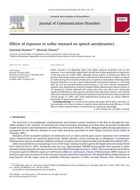 (PDF) Effects of exposure to sulfur mustard on speech aerodynamics