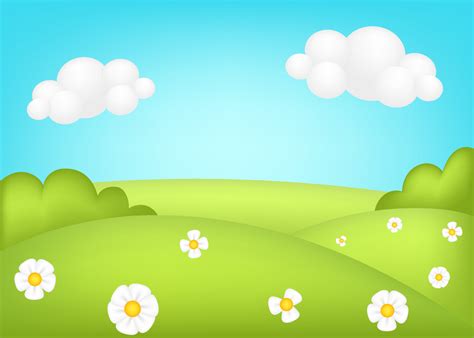 Meadow 3d vector illustration. Bright landscape of green valley kids background. Colorful cute ...