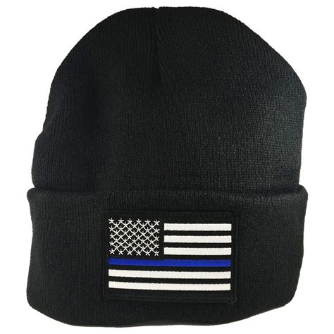 Thin Blue Line Beanie American Flag Police Officer LEO Support – Back ...