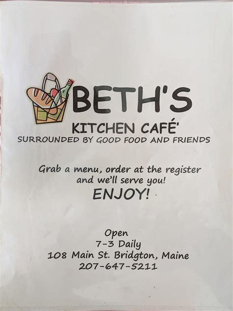 Online Menu of Beths Kitchen Cafe Restaurant, Bridgton, Maine, 04009 ...