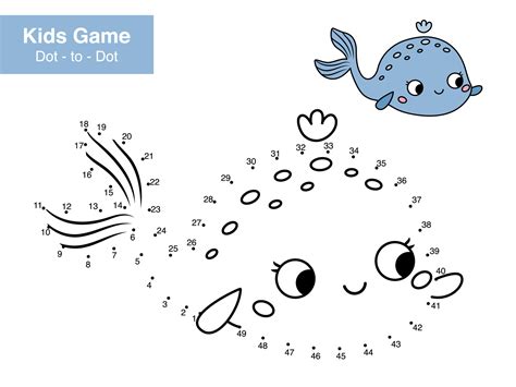 Dot to dot game. Cute cartoon whale. Sea animals. Learn numbers. Educational puzzle. Printable ...