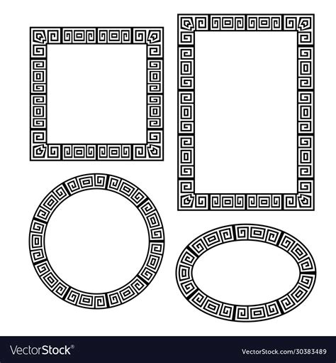 Greek key border frame round square set Royalty Free Vector