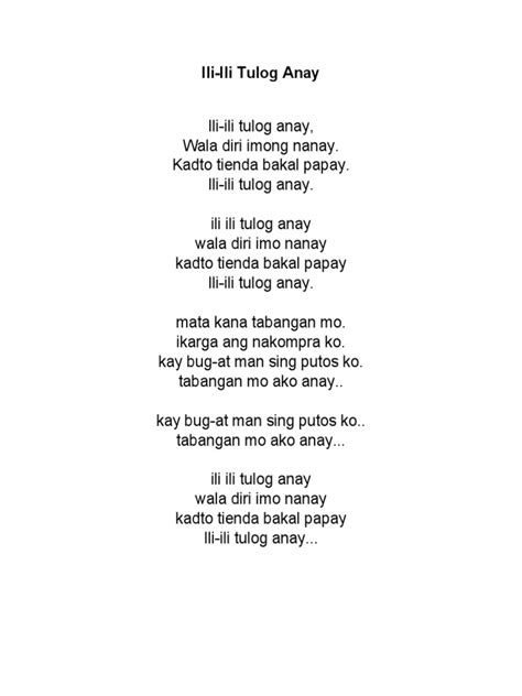 Ili-Ili Tulog Anay Lyrics | PDF