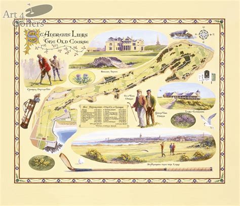 Art4Golfers - St Andrews Links - The Old Course Illuminated Map by Bernard Willington