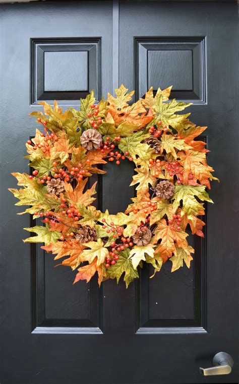 Berry Fall Leaves Wreath, Fall Wreath, Fall Decor Autumn Wreath with Pinecones, Outdoor Fall ...