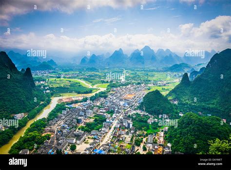 Xingping, Guangxi, China at Li River with karst mountain landscape Stock Photo - Alamy