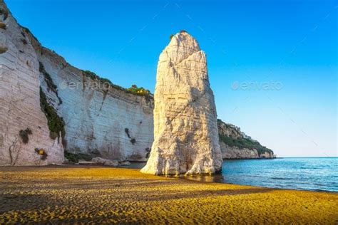 Vieste and Pizzomunno rock beach, Gargano, Apulia, Italy. | Italy, Apulia, Southern italy