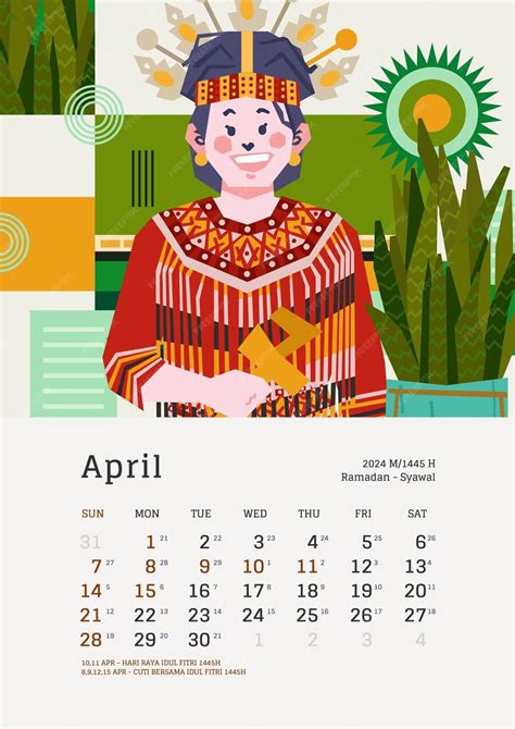 Premium Vector | April monthly calendar with indonesia national holiday ...