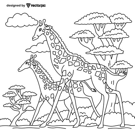 giraffe Animal Coloring Pages for Kids & Adults design free vector | VECTORPIC