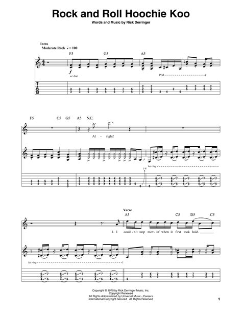 Rock And Roll Hoochie Koo by Rick Derringer - Guitar Tab Play-Along ...