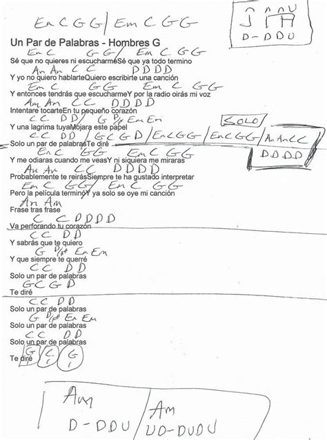 Un Par de Palabras (Hombres G) Guitar Chord Chart | Guitar lessons, Sheet music, Lesson