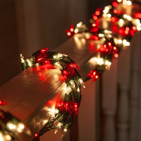 Garland Lights - 9' Garland Lights, 300 Red/Clear Lights, Green Wire