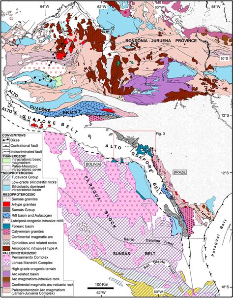 Simplified map of the southwestern Amazon craton showing the... | Download Scientific Diagram