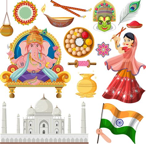 Set of Indian culture objects and symbols 7145116 Vector Art at Vecteezy