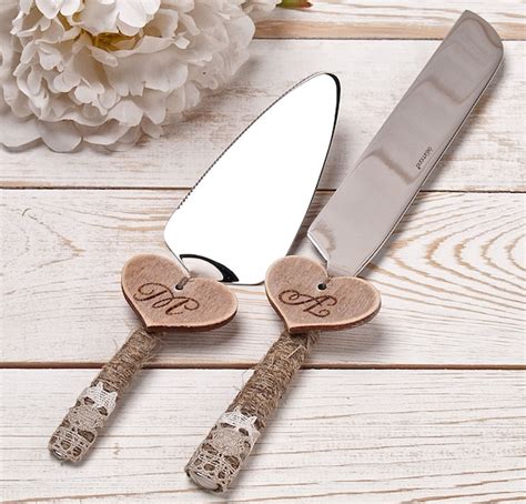 Wedding Cake Server and Knife Rustic Wedding Cake Serving Set