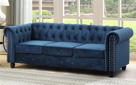 Evart Blue Velvet Chesterfield Sofa