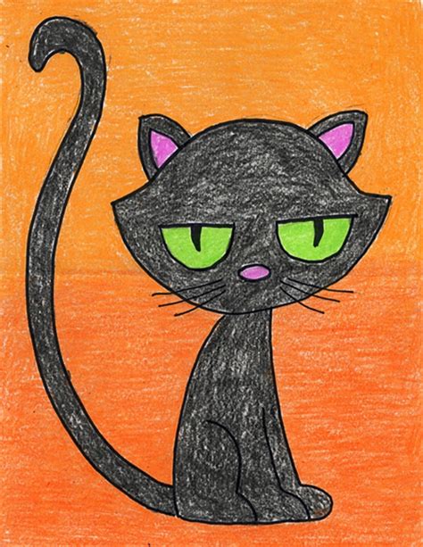 Easy How to Draw a Cartoon Black Cat Tutorial and Cat Coloring Pages — JINZZY