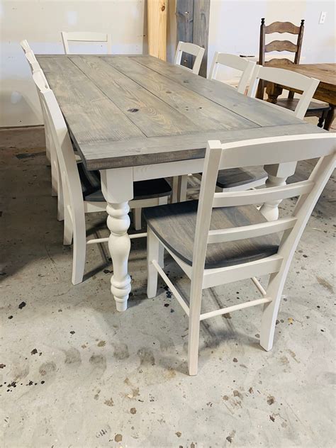 7ft Rustic Farmhouse Table with Turned Legs Chair Set Classic | Etsy