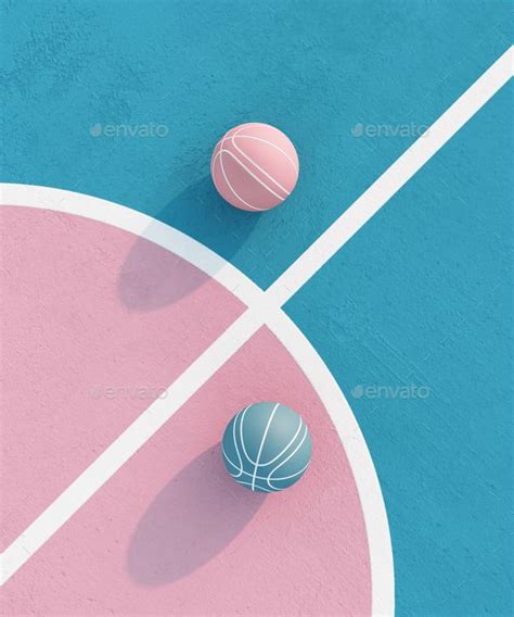 abstract pastel pink blue color basketball court with ball minimalistic composition. Balance ...