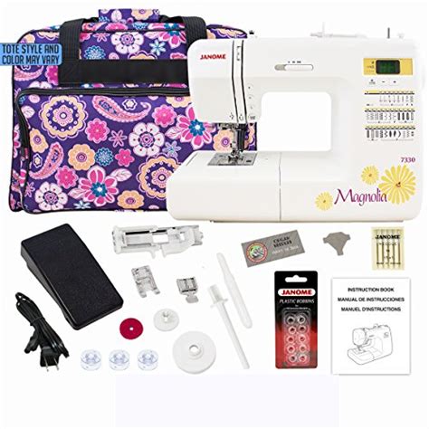 Janome 7330 Computerized Sewing Machine Bundle with Purple Tote, One 10-Pack Janome Bobbins, One ...