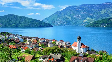 Desktop Wallpapers Switzerland Engelberg Lake Lucerne Roof 1920x1080