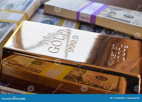 Gold Bar with Stacks of Cash High Quality Stock Image - Image of fine ...