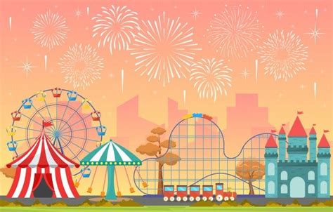 Premium Vector | Amusement park circus carnival festival fun fair with ...