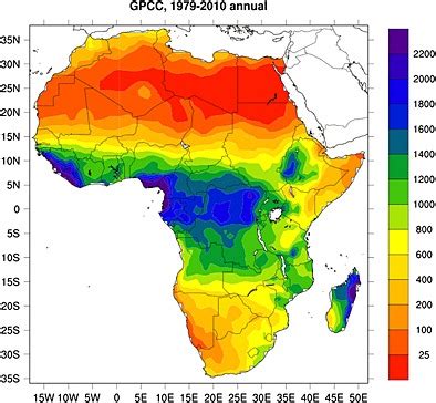 Map of annual average precipitation (mm) in Africa from the Global ...