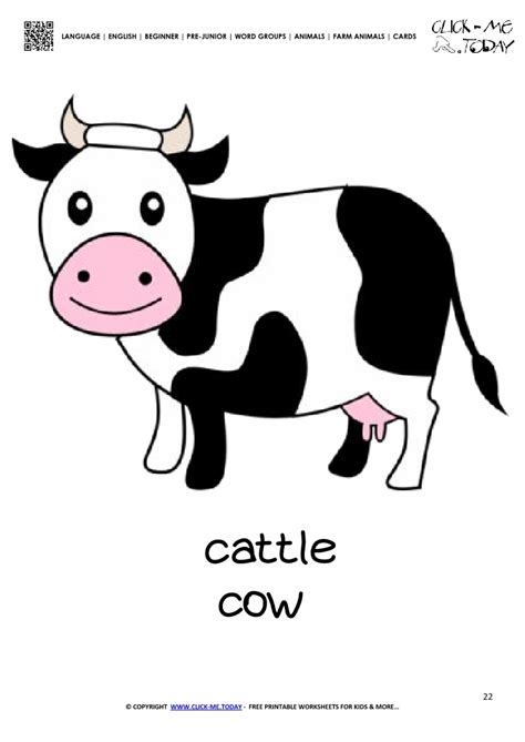 Farm animal flashcard Cow - Printable card of Cow