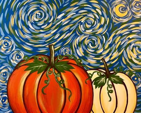 Starry Night Dashing Pumpkins! This Starry Night and fall themed painting is a great start to ...