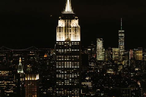 Empire State Building at Night New York Skyline at Night Freedom One Tower at Night Nighttime in ...