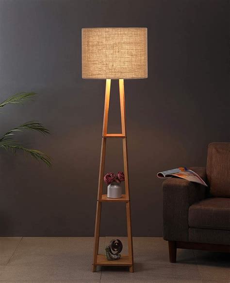 WoodLab Premium Floor Lamp Natural Finish with three level decorative ...