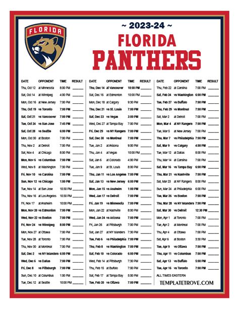 Florida Panthers Schedule 2024 - Kris Shalne