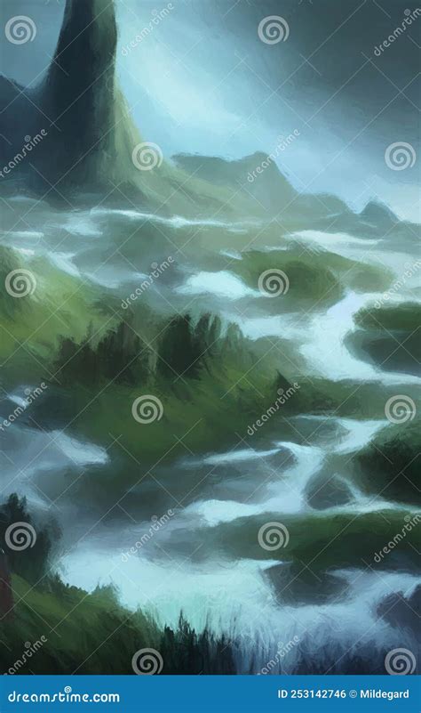 Dark Fantasy Landscape - Abstract Digital Art Stock Illustration - Illustration of digital ...