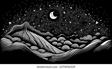 Starry Sky Vector Black Line Illustration Stock Vector (Royalty Free ...