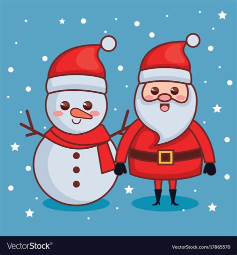 Santa claus with snowman characters christmas card