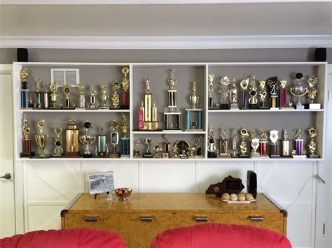 Trophy shelves. I laid the trophies out before nailing the shelves in ...