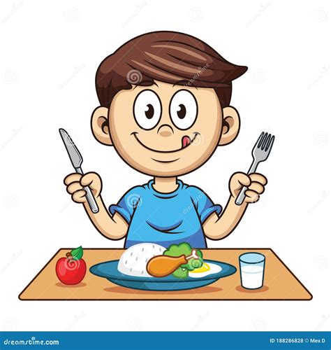 Boy Who is Eating Nutritious Food with Milk and Fruit Cartoon Stock Vector - Illustration of ...