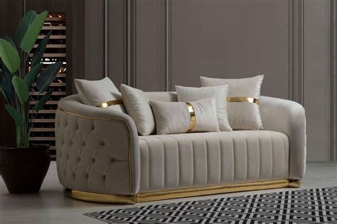 [APRIL SPECIAL] Paris Sofa & Loveseat - Velvet Upholstery - Cream | Luxury living room decor ...