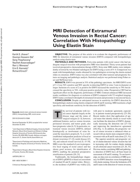 (PDF) MRI Detection of Extramural Venous Invasion in Rectal Cancer ...