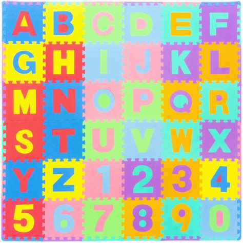 ProSource Kids Foam Puzzle Floor Play Mat with Alphabet Letters & Numbers 36 Tiles (12”x12”) and ...