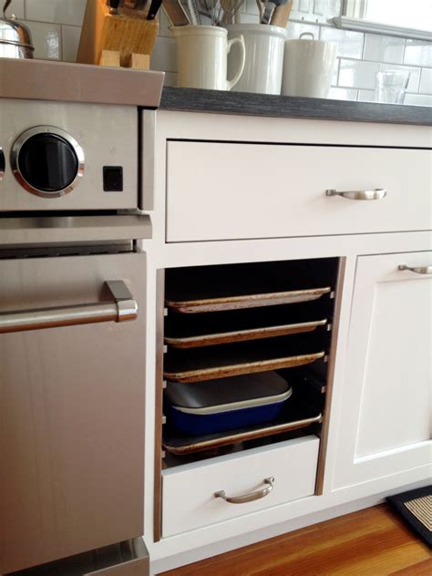 built-in baking sheet rack, for storing sheet pans. | Modern kitchen cabinet design, Pantry ...