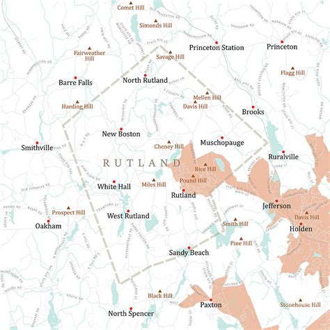 MA Worcester Rutland Vector Road Map Digital Art by Frank Ramspott | Fine Art America