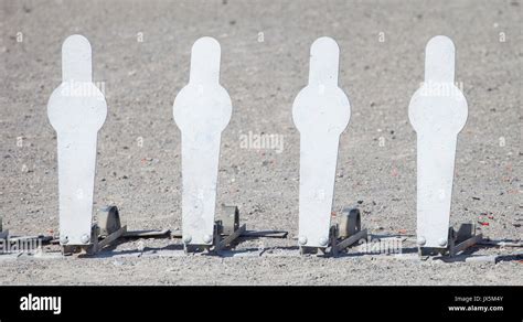 Freshly painted steel silhouette targets used for pistol practice Stock ...