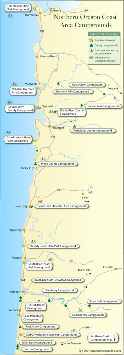 Oregon Coast Campground Map - Northern Half