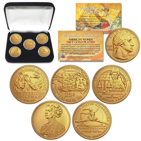 2023 24K Gold Plated AMERICAN WOMEN Quarters 5 Coin Set in Case