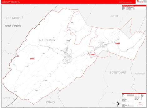 Alleghany County, VA Zip Code Wall Map Red Line Style by MarketMAPS ...